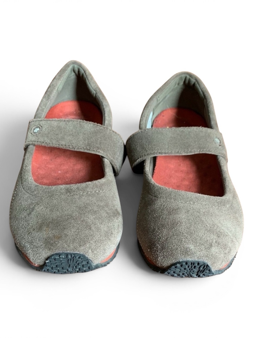Eddie Bauer Taupe /Brown Suede Mary Jane Flats with Red Insole